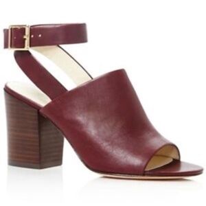 Bettye Muller Womens Polish Leather Open Toe Dress Pumps Wine Red Maroon Heel